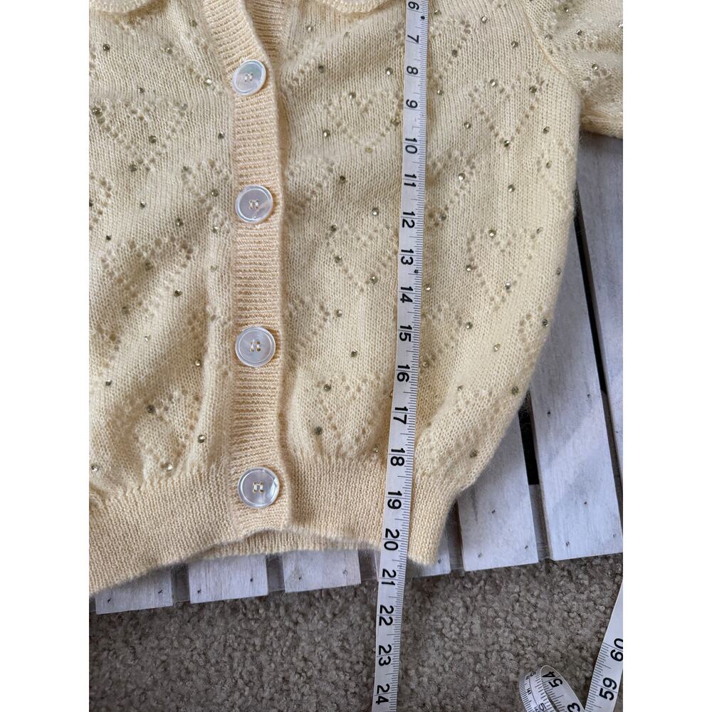 NWOT Rare Alessandra Rich Heart Ruffled Knitted Mohair Yellow Cardigan Sweater - Picture 10 of 10